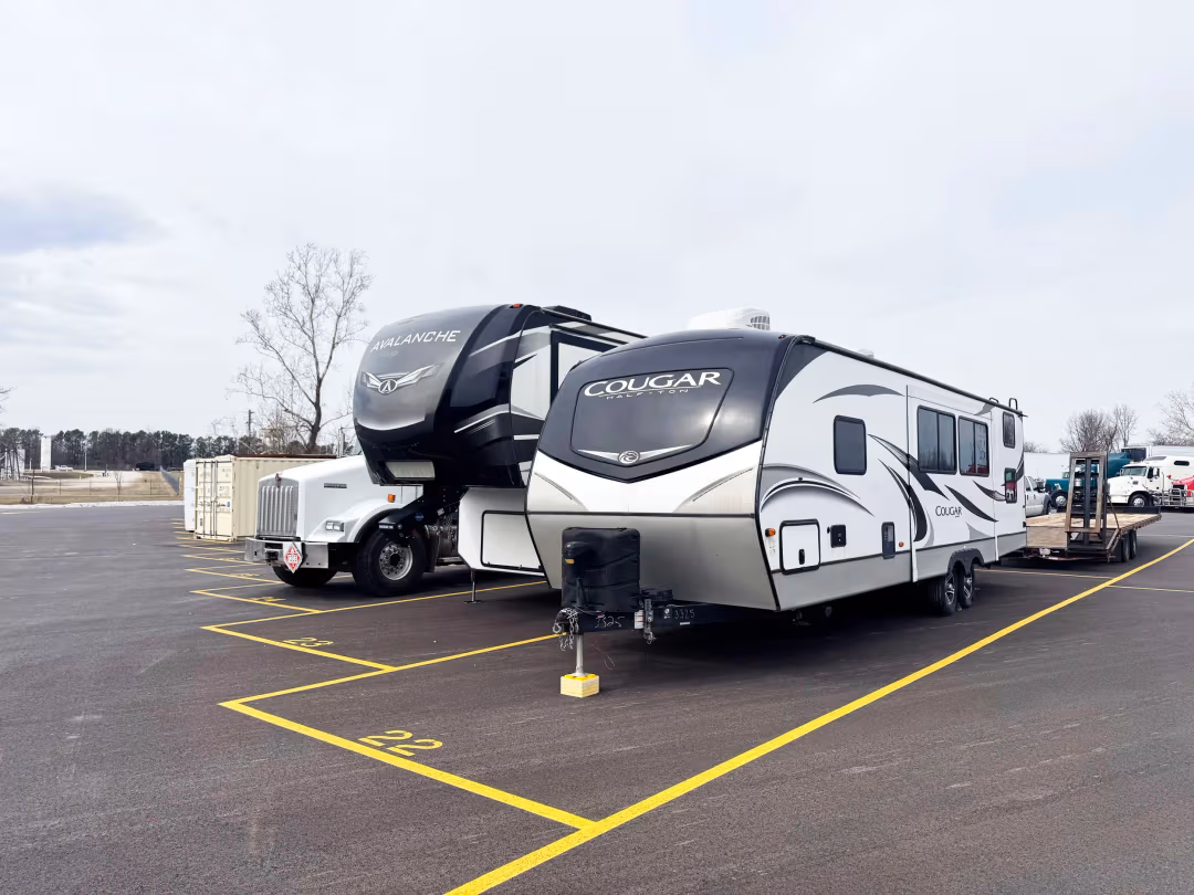 RVs and motorhomes parked at Prime Parking NWA facility